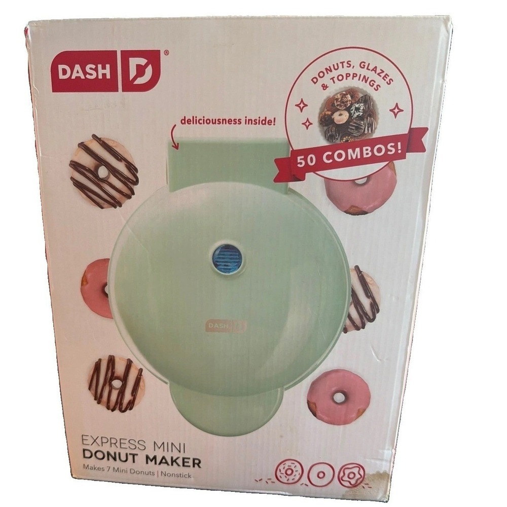 Dash Express Mini Donut Maker NIB Mint Green 7 Donut Nonstick Electric